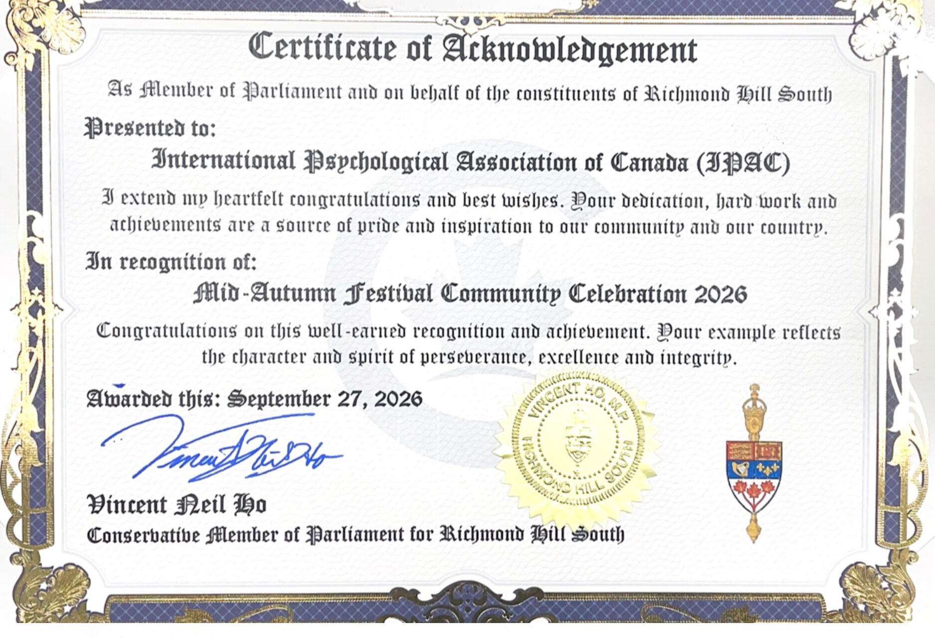 Greeting and certificate